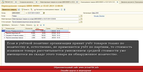 Цена оприходования товара при инвентаризации