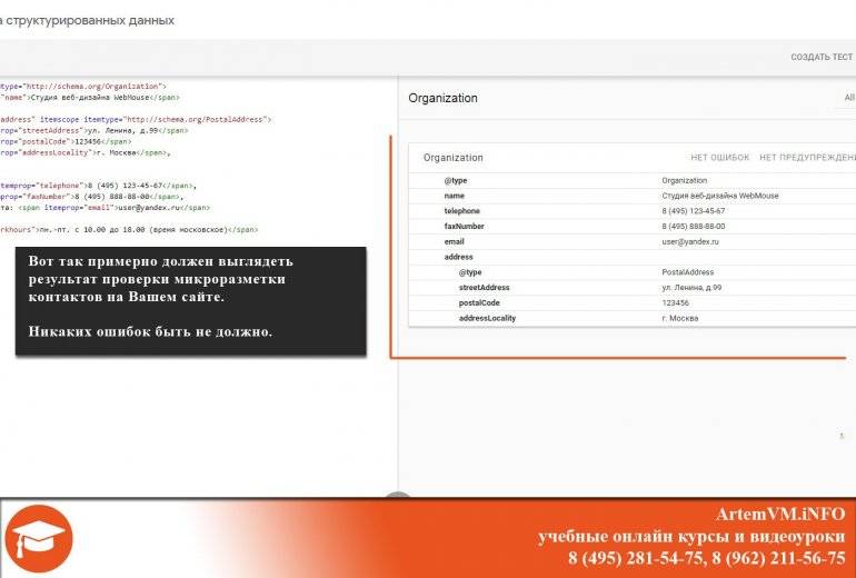 валидная микроразметка контактов Schema.org